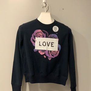 Dark Navy Sequin sweatshirt with roses